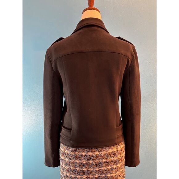 Sans Souci Faux Suede Moto Jacket Attached Belt Zipper Close & Pockets S - Picture 5 of 8